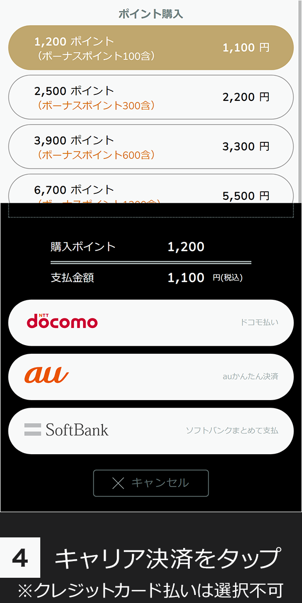 (4)キャリア決済をタップ